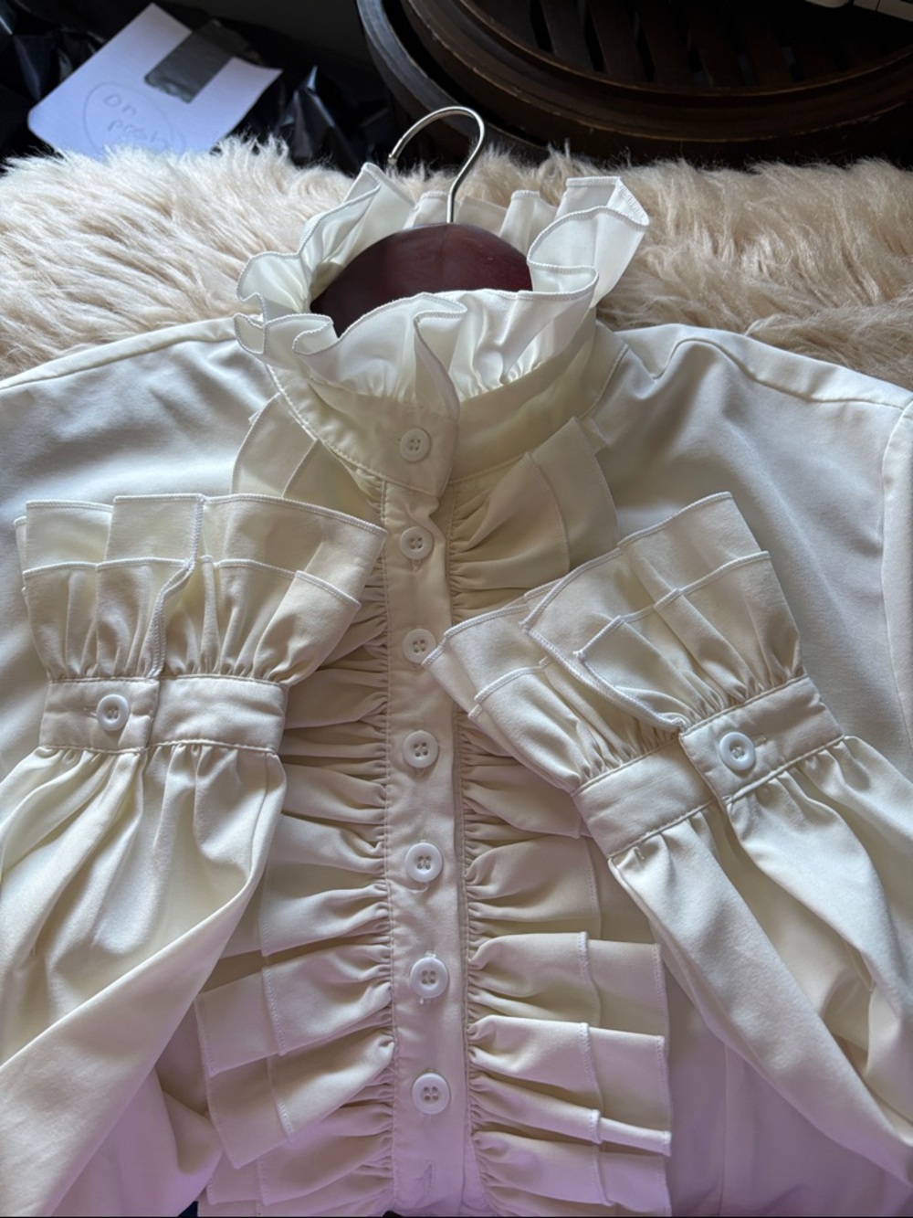 Ivory Ruffled Button-Front Blouse - Picture 6 of 6